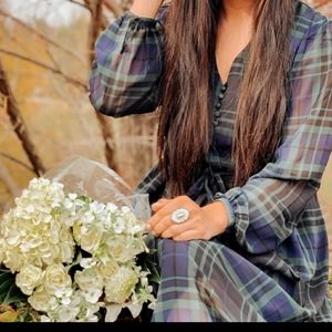 A New Day Dress plaid tie waist green midi tartan